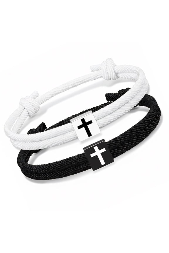 Pack of 2 Black Rope Adjustable Wrist Bracelet Baptism Stylish Birthday Present