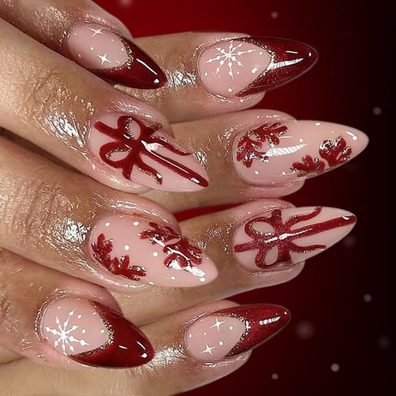 Zeiwohndc Pack of 24 Sparkling French Tip Artificial Hoofs Winter Ice Art Easy Apply Manicuring Set