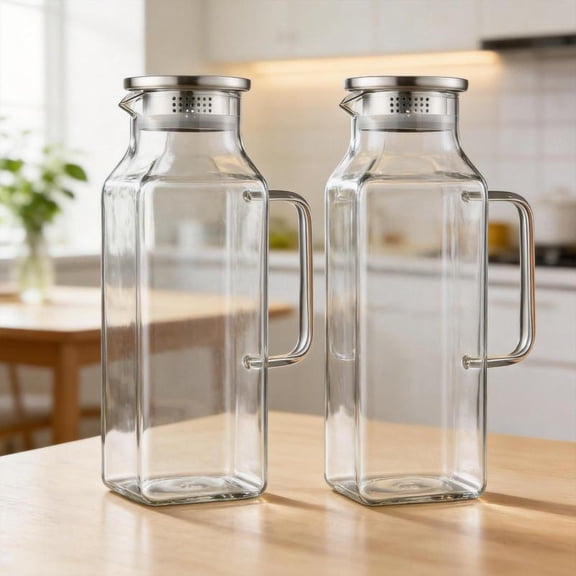 Zeiwohndc Practical Glass Pitcher With Easy Pouring Spout And Secure Cover 2Pieces