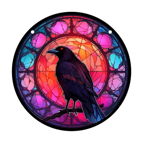 Zeiwohndc Ravens Stained Glass Window Hangings,Suncatchers Panel Chain for Wall Window