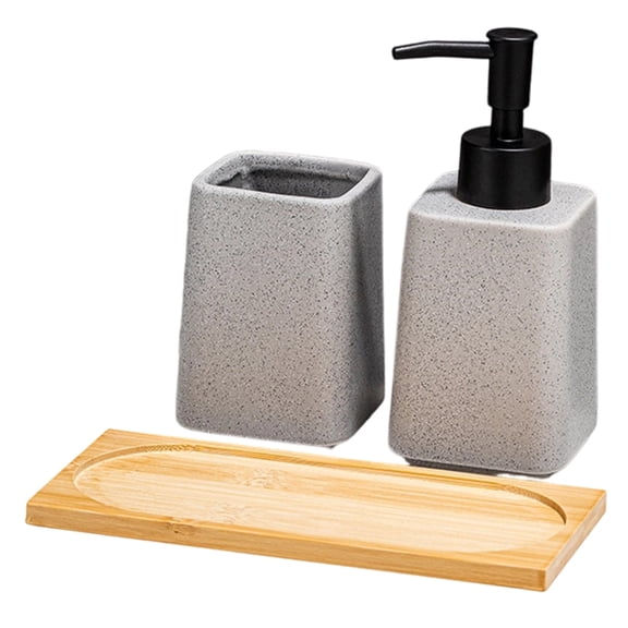 Zeiwohndc Set of 3 Ceramic Soap Dispenser Set Including Storage Tray and Toothbrush Cup