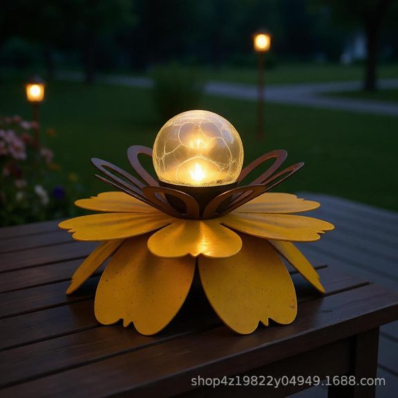 Zeiwohndc Solar Garden LED Light Crackle Globe Glass Flower Decoration For Backyard