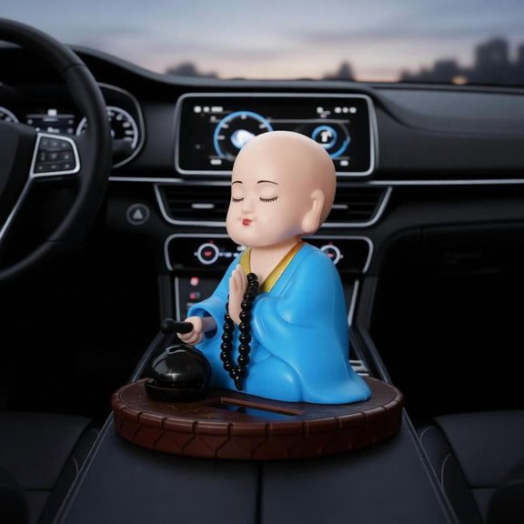 Zeiwohndc Solar Powered Buddhist Monk Car Dashboard Decors Shaking Head Toy Ornament