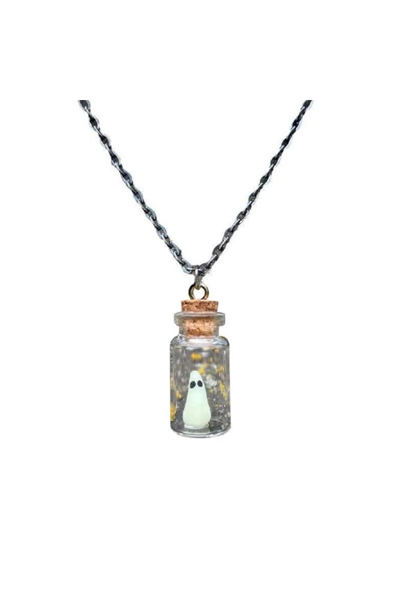 Spooky Scary Face Necklace in Glass Jar for Halloween Necklace Friend Gift