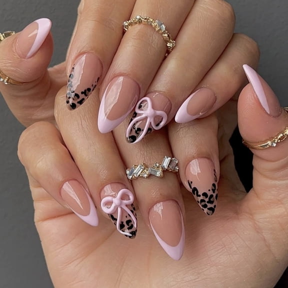 Zeiwohndc Sweet Pink French Tip False Nail 3D Bows Detailing Secure For Professionals