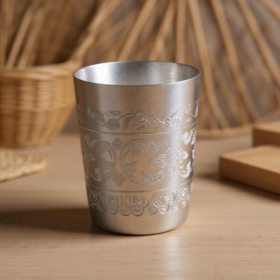 Zeiwohndc Thai Style Tin Cup Thai Traditional Design Drinking Cups Stackable Water Cups