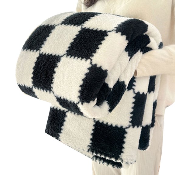 Zeiwohndc Thickened Flannel Blanket Stylish Grid Pattern for Travel