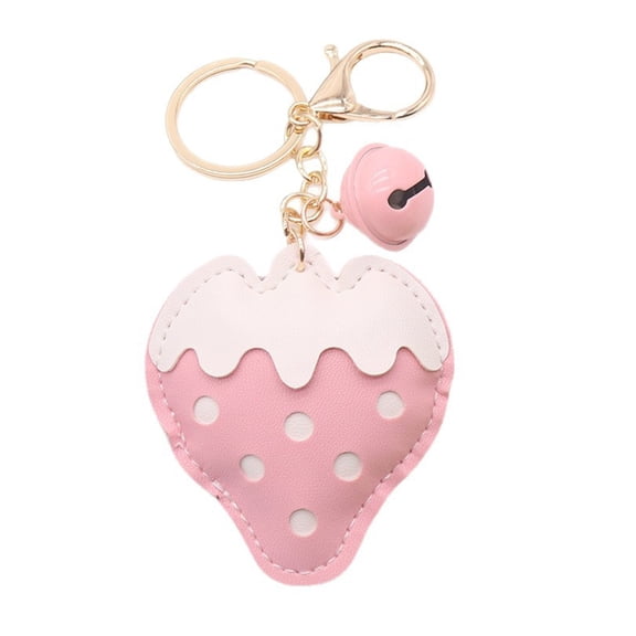 Zeiwohndc Unique Leather Keychain Strawberry Bell Tassels Design Sturdy And Stylish Accessory
