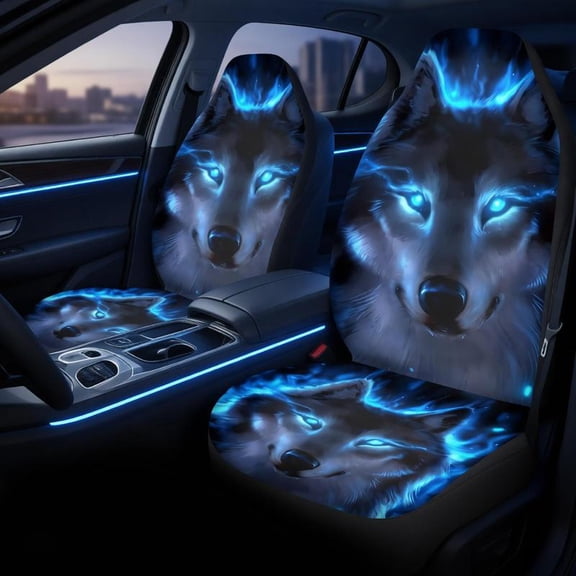 Zeiwohndc Universal 3D Wolf Printed Auto Seat Covers Easy To Install And Clean 1 Pair
