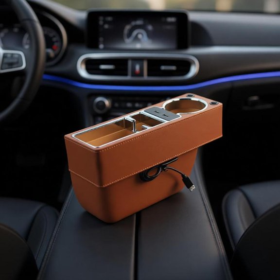 Zeiwohndc Universal Leather Car Seat Storage For Driver Side Includes Power Port