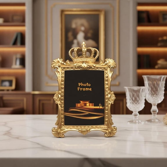 Zeiwohndc Victorian Resin Photo Frame With Intricate Crown Detail For Desktop Display