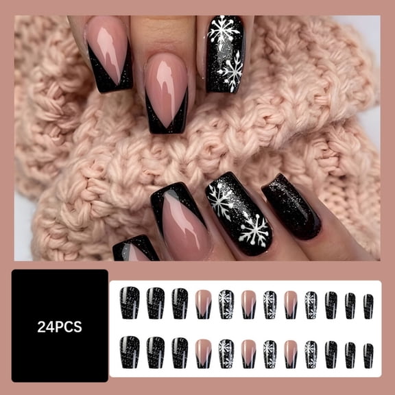 Zeiwohndc Winter Themed Adhesive Fake Nail Snowflake Pattern Easy Application 24pcs