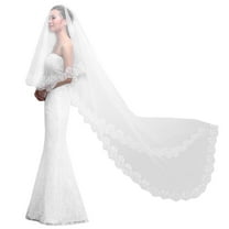 Zeiwohndc Women Pure White Wedding Veil for 3M Long Embroidered Floral Lace Scalloped Edge