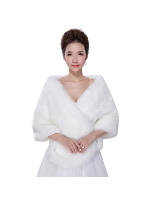Womens Winter Wedding Thicken Plush Off Shoulder Shawl Wrap Bolero Prom Bridal E