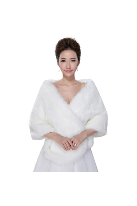 Womens Winter Wedding Thicken Plush Off Shoulder Shawl Wrap Bolero Prom Bridal E