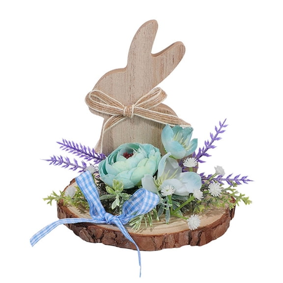 Zeiwohndc Wood Hare Statue Easter Decoration Handmade Wooden Animal Sculpture Ornament