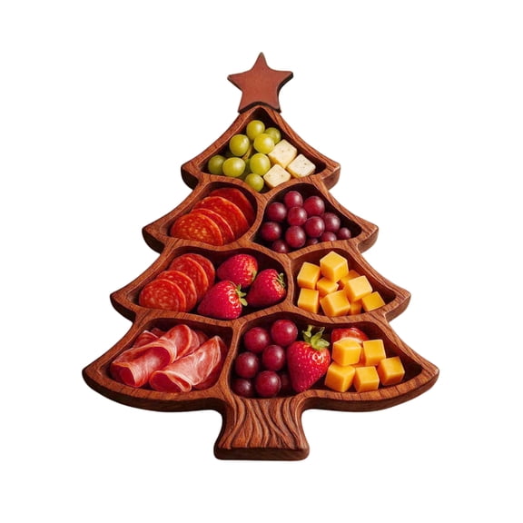 Zeiwohndc Wood Platter Christmas Tree Wooden Serving Plate for Kitchen and Daily Use