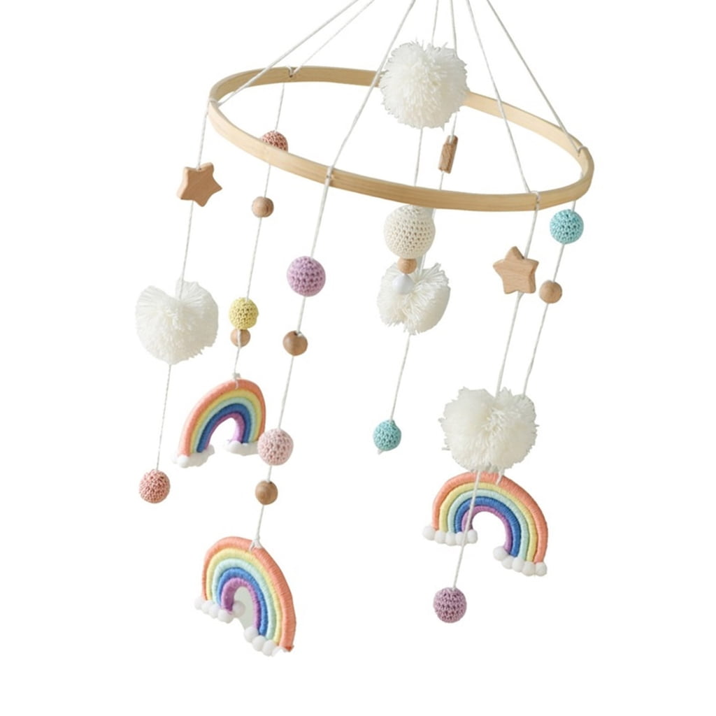 Zeiwohndc Wooden Rainbow Star Pendant Crib Mobile Nordic Nursery Decoration Hanging Toy