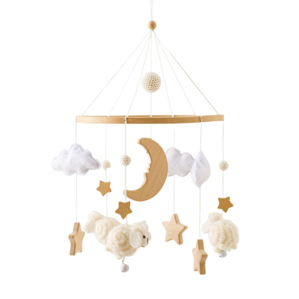 Zeiwohndc Wooden Star Moon Nursery Mobile Stable Hanging System Baby Shower Gift