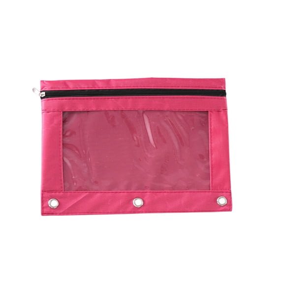 Zeiyignr 3 Ring Binder Pencil Pouch with Smooth Zipper, Portable Clear Window Pencil Case, for Storing Pens, Pencils, Erasers and Rulers, 2Pc Hot Pink