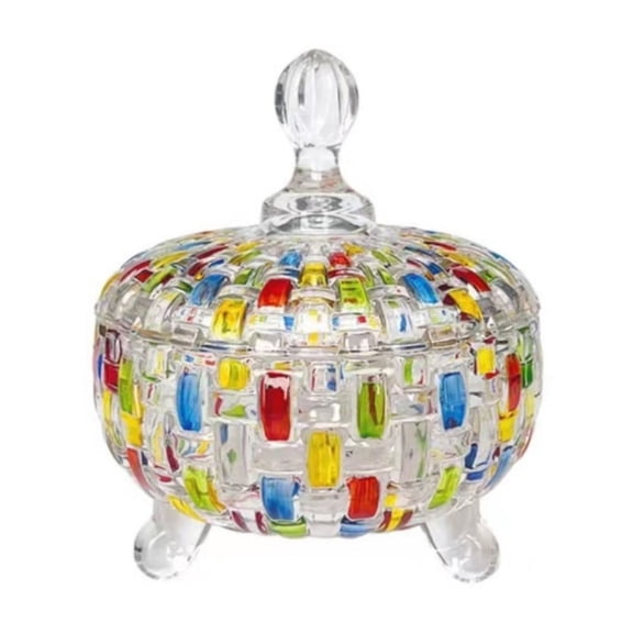 Zeiyignr Christmas Glass Candy Box, Hand-Painted Crystal Food Storage Jar with Lid, Decorative Candy Bowl, Jewelry Storage Container, for Cookies, Nuts, Chocolates