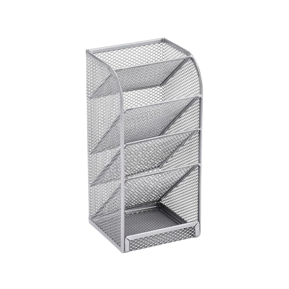Zeiyignr Mental Mesh Pen Holder, Pencil Locker Holder with Slanted Slots, for Storaging Office Art Supplies Silver