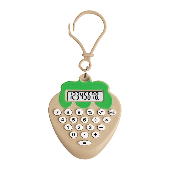 Zeiyignr Mini Calculator Keychain, Portable Cute Strawberry Pocket Calculator with Key Ring, Lightweight Electronic for School Supplies Earth Yellow