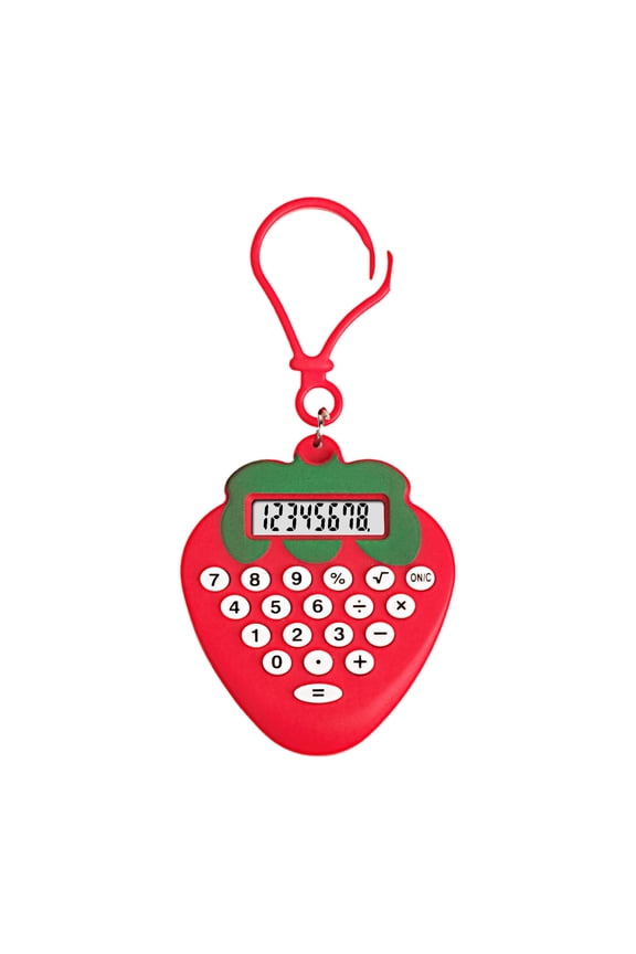 Mini Calculator Keychain, Portable Cute Strawberry Pocket Calculator with Key Ring, Lightweight Electronic for School Supplies Red