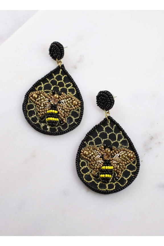 Zeke Embellished Bee Earring BLACK