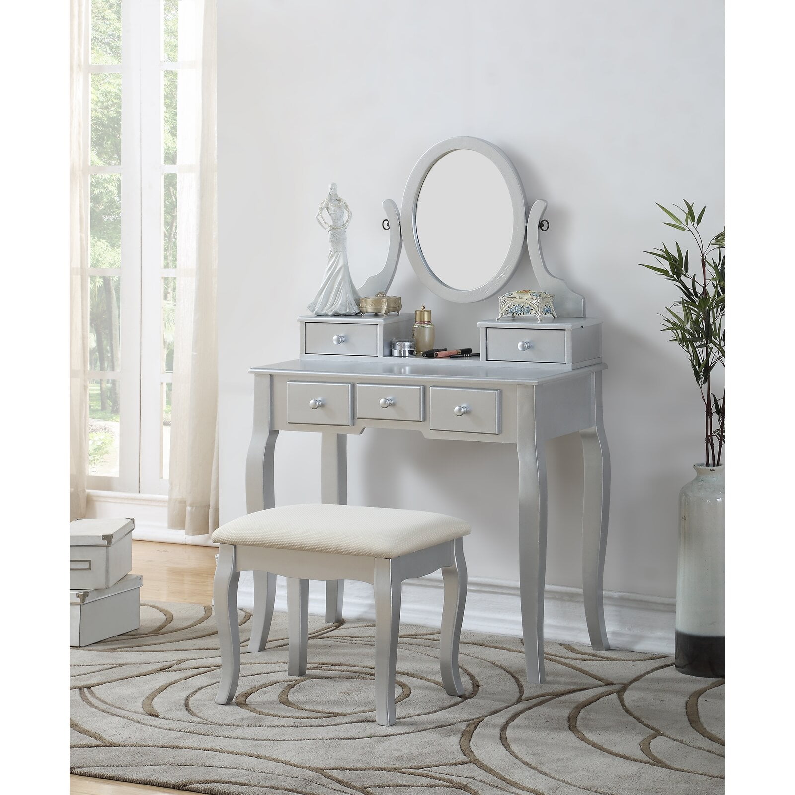 Zeke Wood Makeup Vanity Set with Mirror Knee Space 23 H x 27 W x 11 D Primary Material Solid Manufactured Wood Walmart