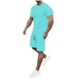 thumbnail image 1 of Zekutng 2 Piece Sets for Men Summer Breathable Sports Solid Color Short Sleeved Round Neck Tops with Five Point Shorts Set,Sizes M-4XL, 1 of 5