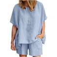 thumbnail image 1 of Zekutng 2 Piece Sets for Women Casual Summer Round Neck Short Sleeve Tops and Shorts Two Suit,Sizes S-2XL, 1 of 1