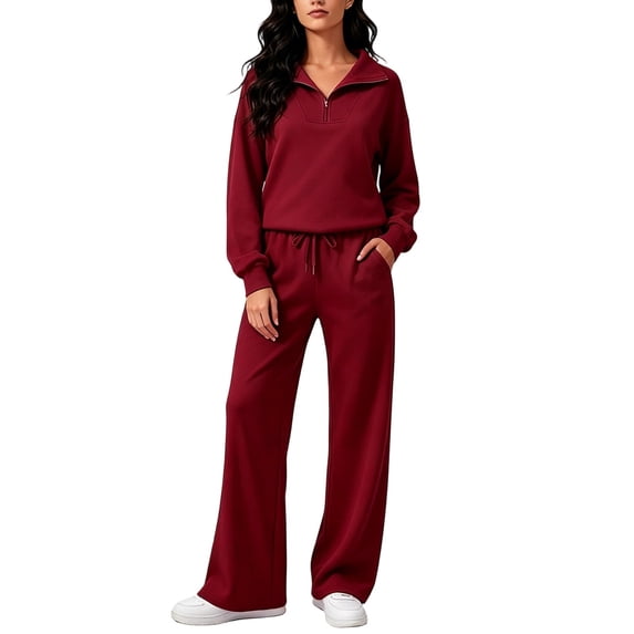 Zekutng 2 Piece Sets for Women Half Zip Collar Sweatshirt Wide Leg Pant 2-Piece Sweatsuit Set,Sizes S-2XL