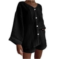 thumbnail image 1 of Zekutng 2 Piece Sets for Women Solid Color Cotton Linen Shirt Shorts Casual Set Short Sleeved V-Neck Top/Shirt Set,Sizes M-3XL, 1 of 5