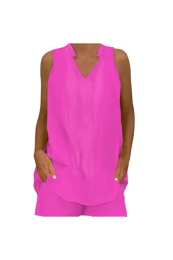 2 Piece Sets for Women Summer Loose Casual Two-Piece Suit with Pocket Print Sleeveless Tank,Sizes S-2XL