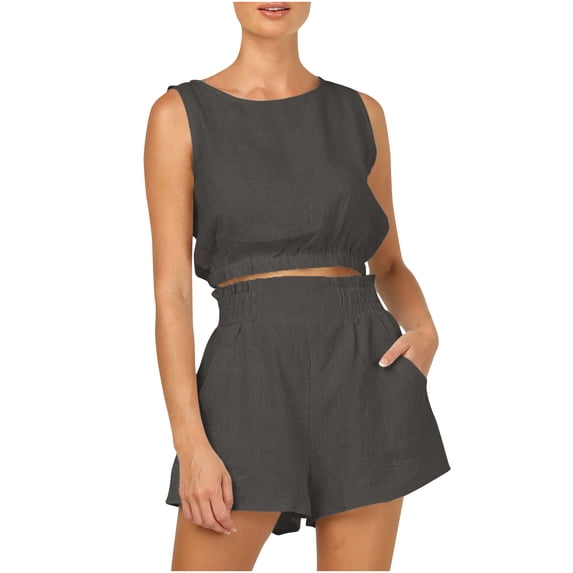 Zekutng 2 Piece Sets for Women Summer Solid Casual Tops and High Waisted Shorts Suit,Sizes S-2XL