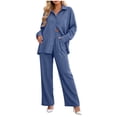 thumbnail image 1 of Zekutng 2 Piece Sets for Women Textured Button Down Shirt Wide Leg Pant 2-Piece Linen Co-ord Set,Sizes S-2XL, 1 of 6