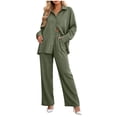 thumbnail image 1 of Zekutng 2 Piece Sets for Women Textured Button Down Shirt Wide Leg Pant 2-Piece Linen Co-ord Set,Sizes S-2XL, 1 of 6