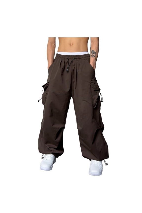 Cargo Pants for Men Drawstring Adjustable Cuff Baggy Wide Leg Parachute Pants,Sizes S-3XL