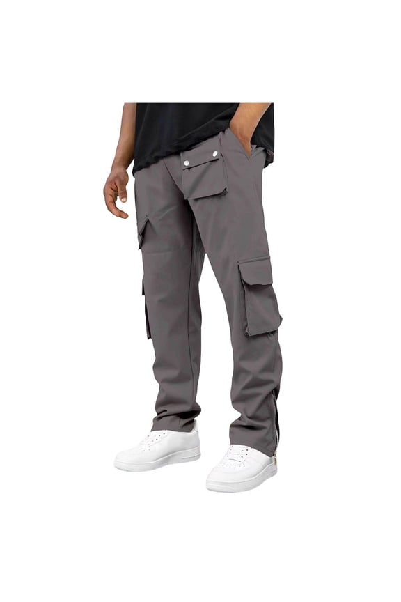 Cargo Pants for Men Multi Snap Pocket Side Zipper Straight Street Pants,Sizes S-3XL