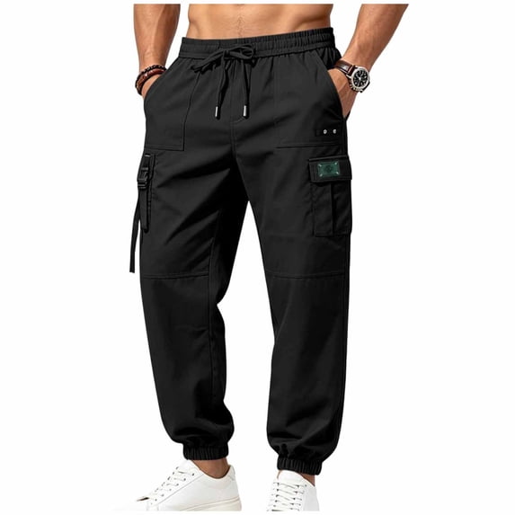 Zekutng Cargo Pants for Men Strap Decor Small Label Drawstring Tapered Jogger Pants,Sizes S-3XL