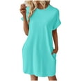 thumbnail image 1 of Zekutng Casual Dresses for Women Summer Solid Color Pocket Short Sleeve Round-Neck Dress,Sizes S-2XL, 1 of 6