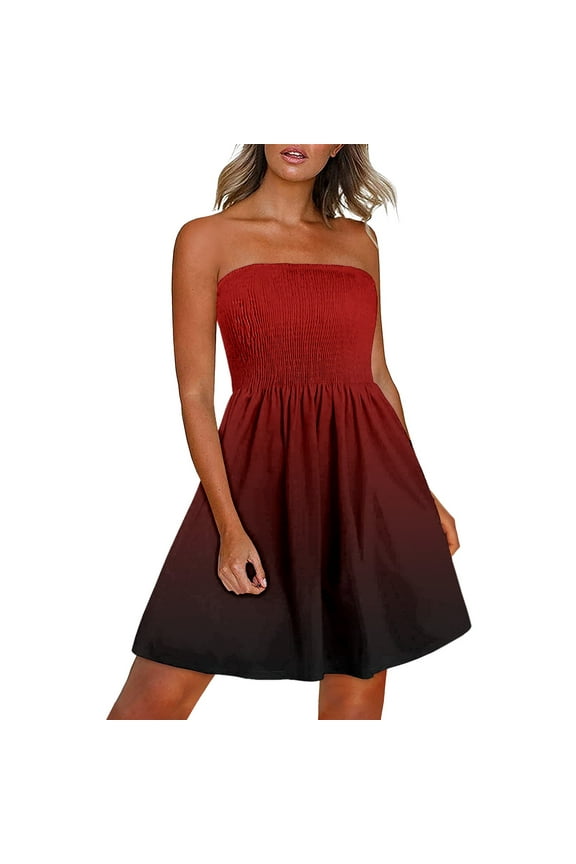 Dresses for Women Summer Boho Style Gradient Sleeveless One-Shoulder Dress,Sizes S-2XL