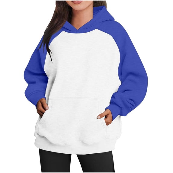 Zekutng Hoodies for Women Basic Plus Size Casual Loose Drop Shoulder Color Block Long Sleeve Pullover,Sizes S-5XL