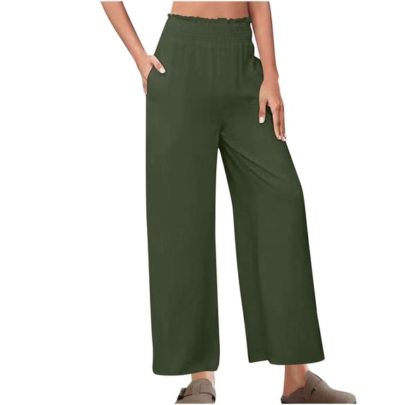 Zekutng Linen Pants Women Casual Solid Color Flower Bud Waist Strap Pants,Sizes S-3XL