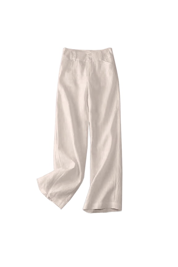 Linen Pants Women Half Elastic High Waist Slim Casual Cotton Hemp Wide Leg Casual Pants,Sizes M-3XL