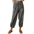 thumbnail image 1 of Zekutng Linen Pants for Women Elasticated Cuffs Decorative Buttons Two Front Pockets Drawstring Waist,Sizes S-3XL, 1 of 7