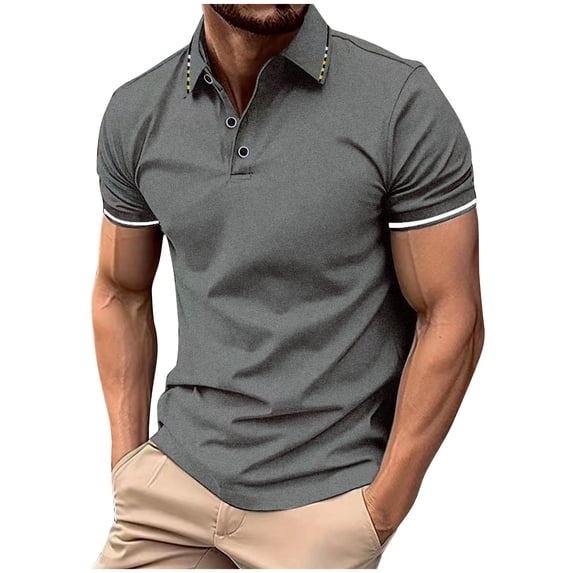Zekutng Men's T-Shirts Collared Button-Down Short-Sleeve Pullover,Sizes S-3XL