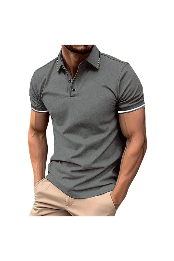 Men's T-Shirts Collared Button-Down Short-Sleeve Pullover,Sizes S-3XL