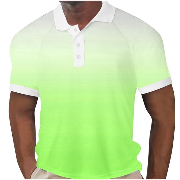 Zekutng Men's T-Shirts Gradient Short-Sleeve Collared Button-Down Pullover,Sizes M-3XL